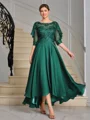 A-line Scoop 1/2 Sleeves Appliques Lace Asymmetrical Chiffon Mother of the Bride Dress