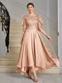 A-line Scoop 1/2 Sleeves Appliques Lace Asymmetrical Chiffon Mother of the Bride Dress
