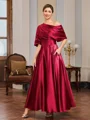 A-line Short Sleeves Pleated Ankle-Length Silk Like Satin Mother of the Bride Dress