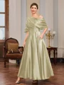 A-line Short Sleeves Pleated Ankle-Length Silk Like Satin Mother of the Bride Dress