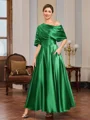 A-line Short Sleeves Pleated Ankle-Length Silk Like Satin Mother of the Bride Dress