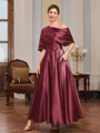 A-line Short Sleeves Pleated Ankle-Length Silk Like Satin Mother of the Bride Dress