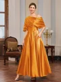 A-line Short Sleeves Pleated Ankle-Length Silk Like Satin Mother of the Bride Dress