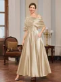A-line Short Sleeves Pleated Ankle-Length Silk Like Satin Mother of the Bride Dress