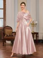 A-line Short Sleeves Pleated Ankle-Length Silk Like Satin Mother of the Bride Dress