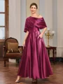 A-line Short Sleeves Pleated Ankle-Length Silk Like Satin Mother of the Bride Dress