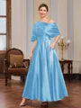 A-line Short Sleeves Pleated Ankle-Length Silk Like Satin Mother of the Bride Dress