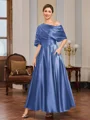 A-line Short Sleeves Pleated Ankle-Length Silk Like Satin Mother of the Bride Dress