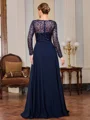 A-line Scoop Long Sleeves Appliques Lace Floor-Length Chiffon Mother of the Bride Dress