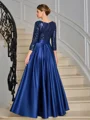 A-line Scoop 3/4 Sleeves Sequin Ankle-Length Satin Mother of the Bride Dress
