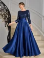 A-line Scoop 3/4 Sleeves Sequin Ankle-Length Satin Mother of the Bride Dress