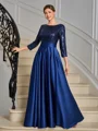 A-line Scoop 3/4 Sleeves Sequin Ankle-Length Satin Mother of the Bride Dress