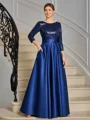 A-line Scoop 3/4 Sleeves Sequin Ankle-Length Satin Mother of the Bride Dress