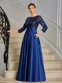 A-line Scoop 3/4 Sleeves Sequin Ankle-Length Satin Mother of the Bride Dress