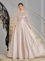 A-line Scoop 3/4 Sleeves Sequin Ankle-Length Satin Mother of the Bride Dress