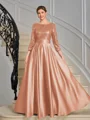 A-line Scoop 3/4 Sleeves Sequin Ankle-Length Satin Mother of the Bride Dress