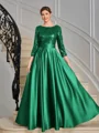 A-line Scoop 3/4 Sleeves Sequin Ankle-Length Satin Mother of the Bride Dress