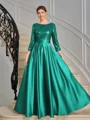 A-line Scoop 3/4 Sleeves Sequin Ankle-Length Satin Mother of the Bride Dress