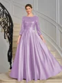 A-line Scoop 3/4 Sleeves Sequin Ankle-Length Satin Mother of the Bride Dress