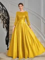 A-line Scoop 3/4 Sleeves Sequin Ankle-Length Satin Mother of the Bride Dress