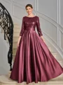 A-line Scoop 3/4 Sleeves Sequin Ankle-Length Satin Mother of the Bride Dress