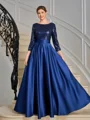 A-line Scoop 3/4 Sleeves Sequin Ankle-Length Satin Mother of the Bride Dress
