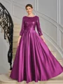 A-line Scoop 3/4 Sleeves Sequin Ankle-Length Satin Mother of the Bride Dress