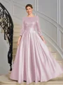 A-line Scoop 3/4 Sleeves Sequin Ankle-Length Satin Mother of the Bride Dress