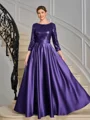 A-line Scoop 3/4 Sleeves Sequin Ankle-Length Satin Mother of the Bride Dress
