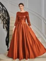 A-line Scoop 3/4 Sleeves Sequin Ankle-Length Satin Mother of the Bride Dress