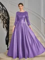 A-line Scoop 3/4 Sleeves Sequin Ankle-Length Satin Mother of the Bride Dress