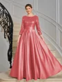 A-line Scoop 3/4 Sleeves Sequin Ankle-Length Satin Mother of the Bride Dress
