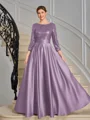 A-line Scoop 3/4 Sleeves Sequin Ankle-Length Satin Mother of the Bride Dress