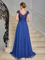 A-line Scoop Short Sleeves Appliques Lace Floor-Length Chiffon Mother of the Bride Dress
