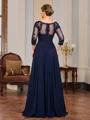 A-line Scoop 3/4 Sleeves Appliques Lace Floor-Length Chiffon Mother of the Bride Dress