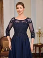 A-line Scoop 3/4 Sleeves Appliques Lace Floor-Length Chiffon Mother of the Bride Dress