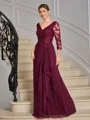 A-line V-neck 3/4 Sleeves Appliques Lace Floor-Length Chiffon Mother of the Bride Dress