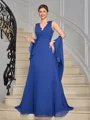 A-line V-neck Appliques Lace Floor-Length Chiffon Mother of the Bride Dress