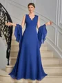 A-line V-neck Appliques Lace Floor-Length Chiffon Mother of the Bride Dress