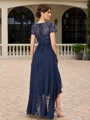 A-line Scoop Short Sleeves Appliques Lace Asymmetrical Chiffon Mother of the Bride Dress