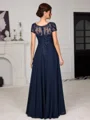 A-line Scoop Short Sleeves Appliques Lace Floor-Length Chiffon Mother of the Bride Dress