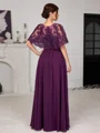 A-line Scoop Short Sleeves Appliques Lace Floor-Length Chiffon Mother of the Bride Dress