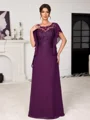 A-line Scoop Short Sleeves Appliques Lace Floor-Length Chiffon Mother of the Bride Dress