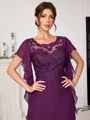 A-line Scoop Short Sleeves Appliques Lace Floor-Length Chiffon Mother of the Bride Dress