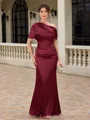 Sheath One-Shoulder Short Sleeves Pleated Floor-Length Silk Like Satin Mother of the Bride Dress