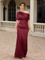 Sheath One-Shoulder Short Sleeves Pleated Floor-Length Silk Like Satin Mother of the Bride Dress