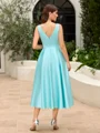 A-line Scoop Tea-Length Satin Mother of the Bride Dress