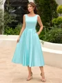 A-line Scoop Tea-Length Satin Mother of the Bride Dress