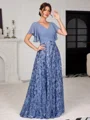 A-line V-neck Short Sleeves Pleated Floor-Length Chiffon Mother of the Bride Dress