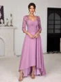 A-line Sweetheart 3/4 Sleeves Appliques Lace Asymmetrical Chiffon Mother of the Bride Dress